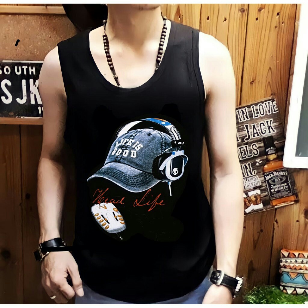 BISA COD// singlet size L,XL kaos dalam pria t-shirt distro atasan pria keren singlet life-panteloni