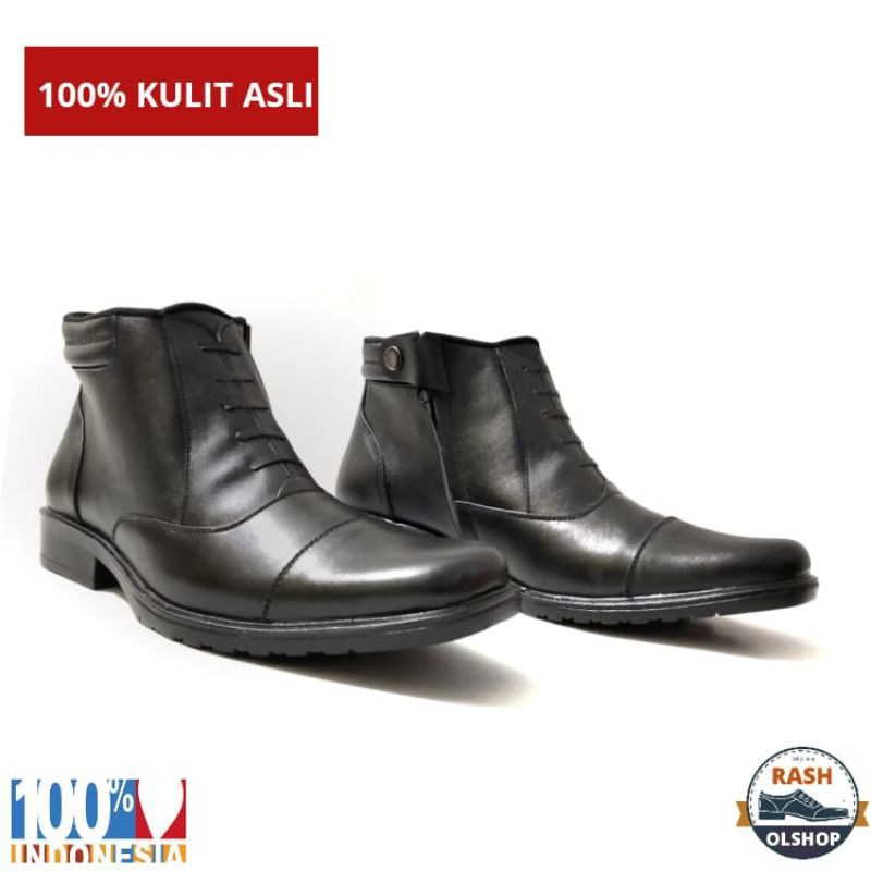 Sepatu PDH TNI POLRI Model Sleting Bahan Kulit Asli Terbaru