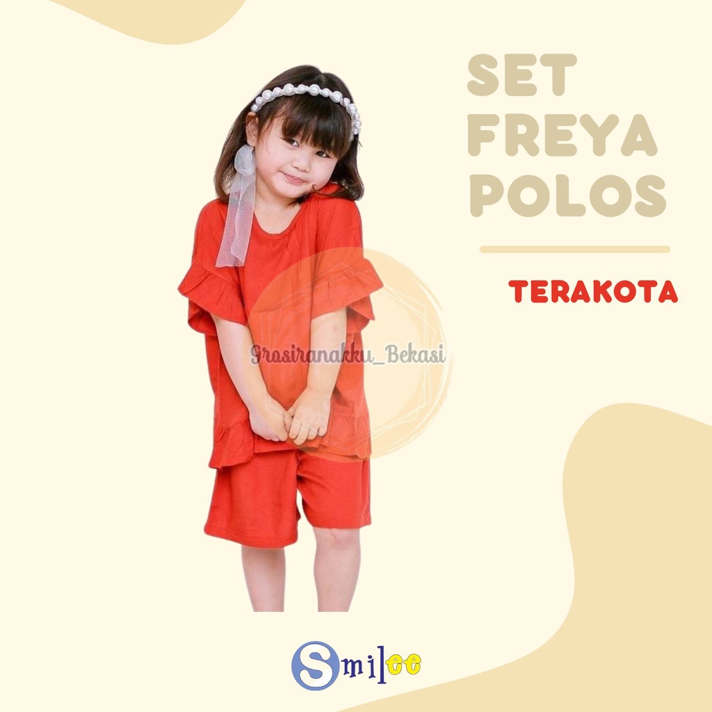 Setelan Anak Rayon Pendek Smilee Polos Freya Warna Terakota Size 1-5Thn