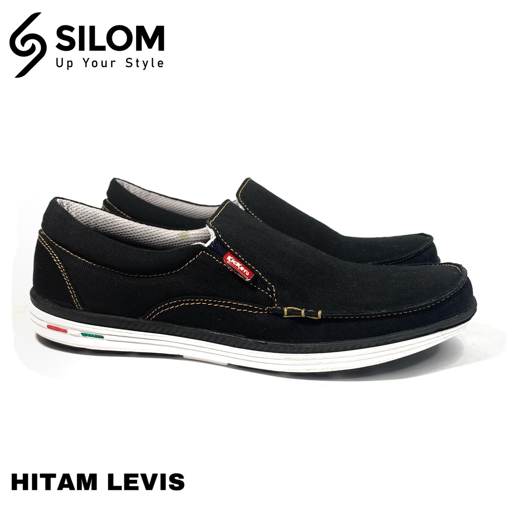 Sepatu Sandal Slop Pria Bustong Bahan Levis Sendal Casual Slip On Slop Kickers