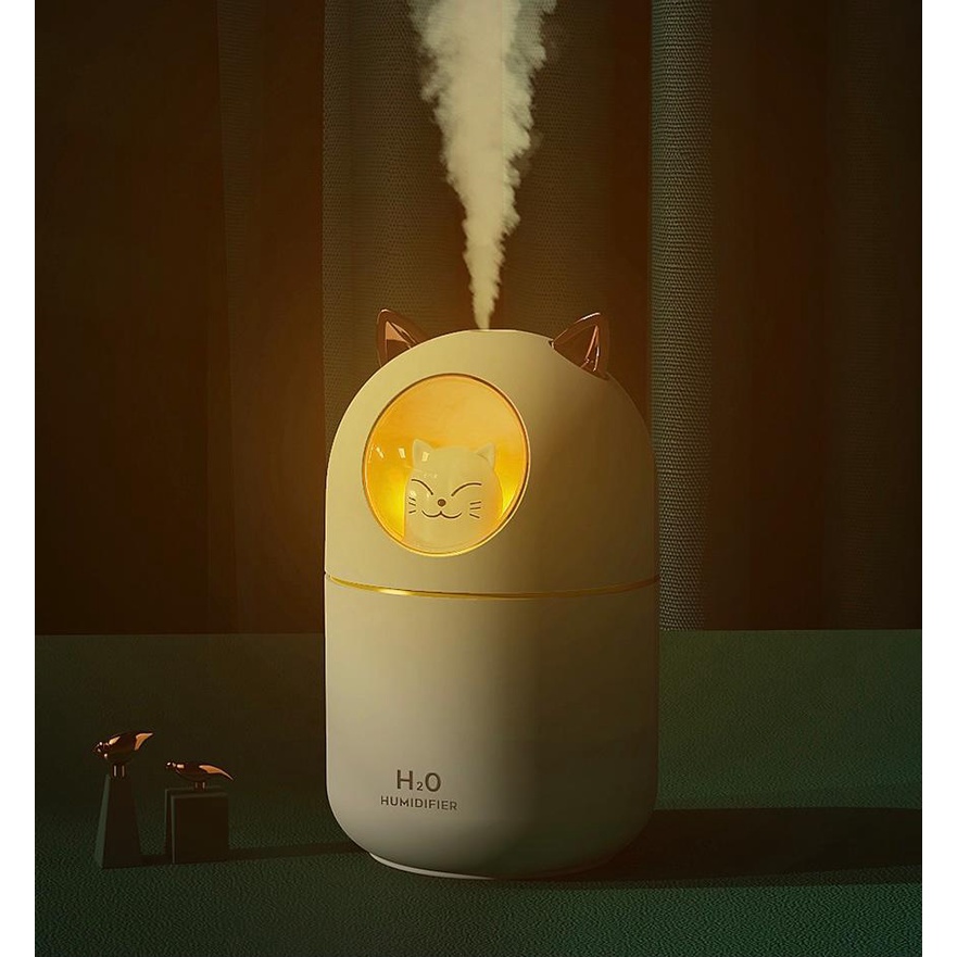 [TAFFWARE] Humidifier Aromatherapy Ultrasonic Pewangi Ruangan Air Diffuser Aroma Terapi Purifier Oil Nano Spray-Cat Light Putih