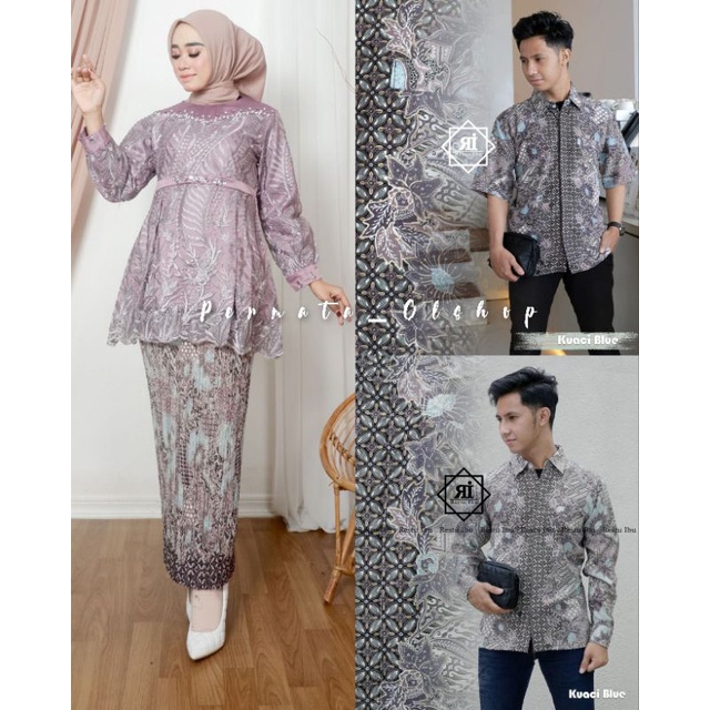 Permata Olshop / Couple Set Kebaya Shahilla dan Kemeja Batik / Kebaya Modern / Kebaya Lamaran / Baju Couple Kebaya Modern