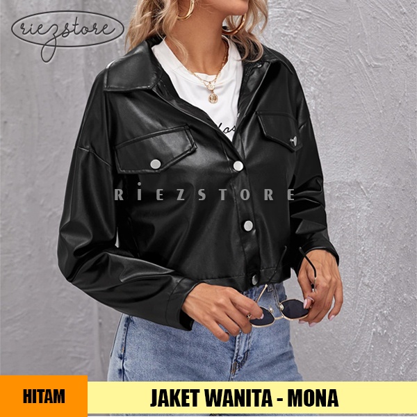 RZS x MONA - Jaket Crop Top Wanita Semi Kulit Sintetis Viena Faux Synthetic Leather Premium Original