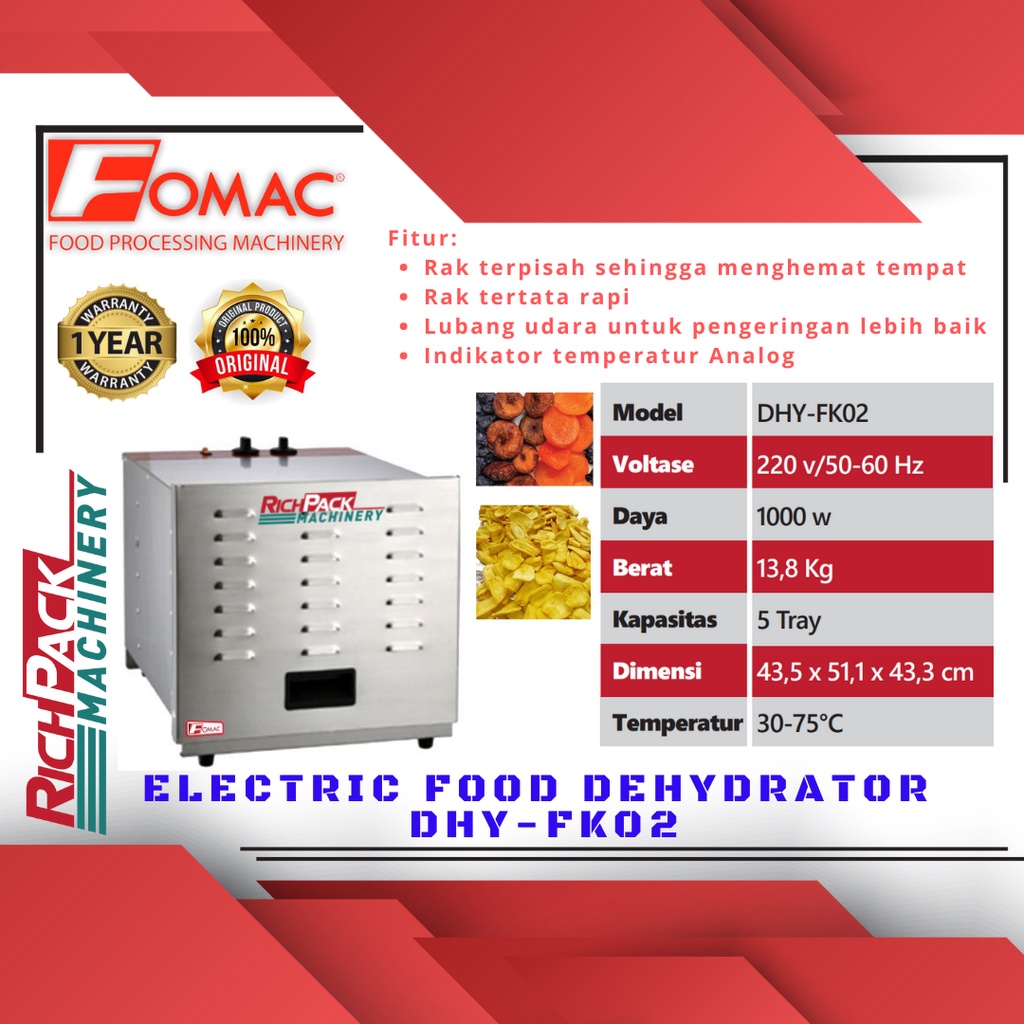 FOMAC DHY-FK02 Dehydrator Mesin Kripik Pengering Bahan Makanan