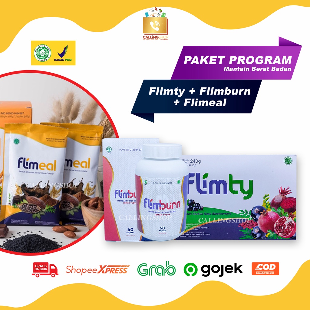 

Paket Mantain Berat Badan Flimty 1Bok + Flimeal 1Bok + Flimburn 60 Kapsul