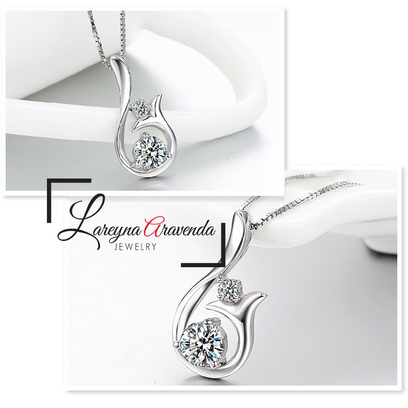 Kalung Titanium Asli + Liontin Model Whale Crystal Kristal Zirconia KL007