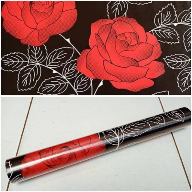 Grosir Murah Wallpaper Stiker Dinding hitam bunga mawar merah daun putih