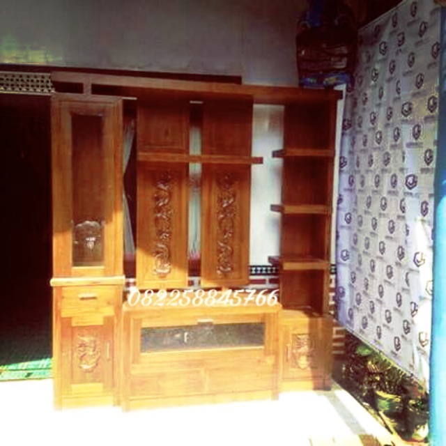 Rak Tivi Ruang Tamu Bufet Ukiran Jepara Bahan Kayu Jati