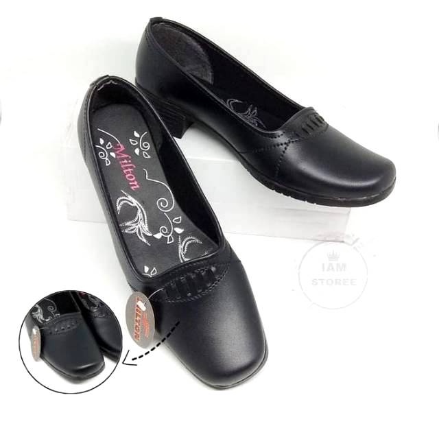 Sepatu Pantopel hitam sekolah kerja wanita tinggi 3cm
