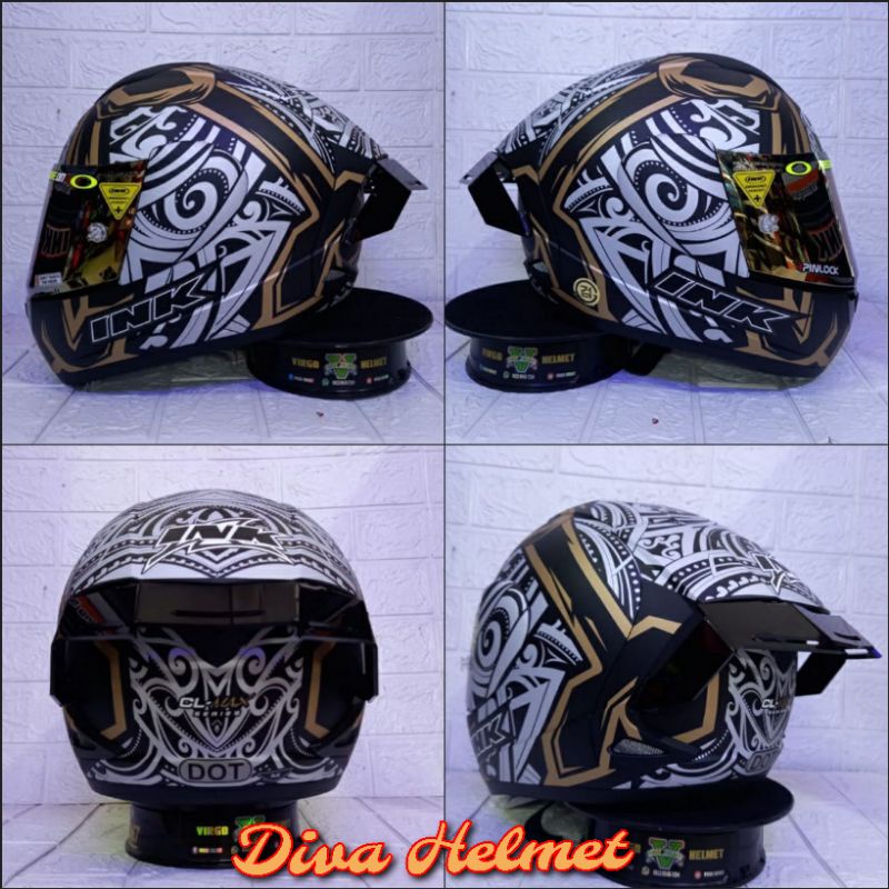 HELM INK CL MAX#8 BLACK MATT GOLD VISOR REDGOLD+SPOILER SNI DOT TERMURAH