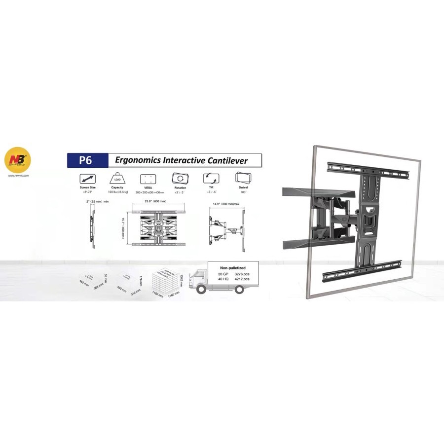 North Bayou NB-P6 Bracket Monitor Wall Mount 45-75 Inch