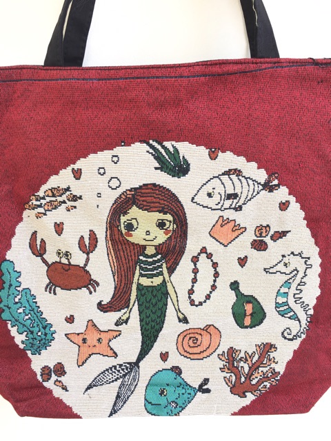 Tas tote bag wanita kanvas mermaid series import