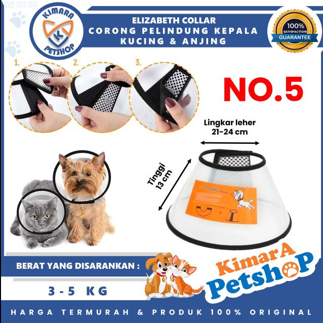 CORONG NO. 5 PELINDUNG KEPALA CORONG KUCING ANJING ELIZABETH COLLAR KEPALA ANTI GIGIT JILAT OBAT