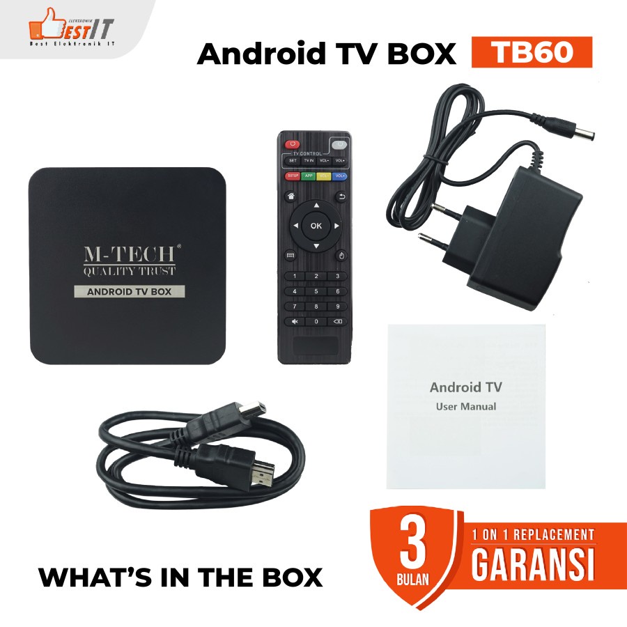 STB TV Box Android 10.1 Ultra HD 4K WIFI 2GB 16GB M-Tech TB60 Original