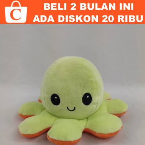 Octopus Boneka Doll Gurita Berubah Bolak Balik Warna Ekspresi HIJAU ORANGE Trend Cotton Ball Indo