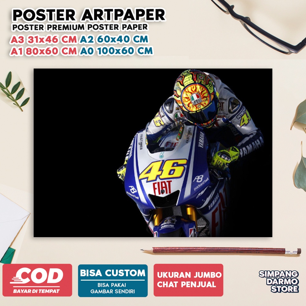 TOKO POSTER DARMO STORE Poster Valentino Rossi VR46 Moto GP Pembalap Legendaris MotoGP Mandalika Paj