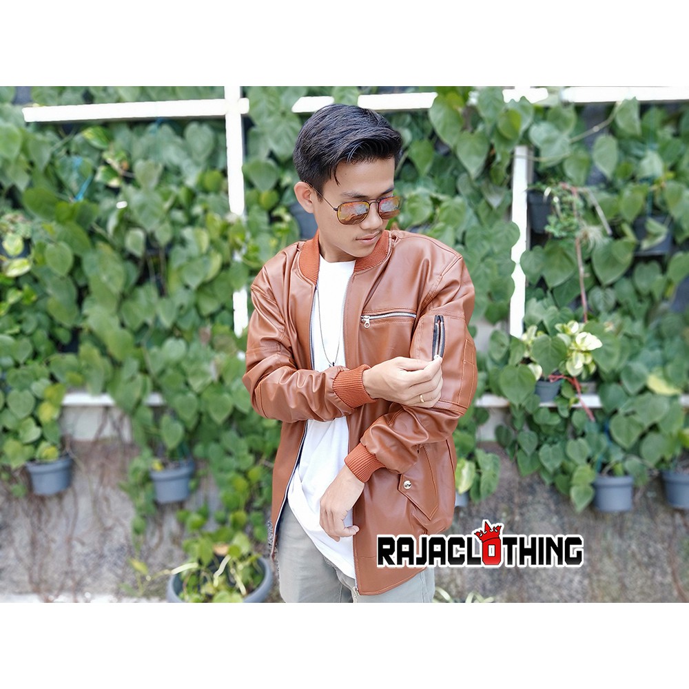 RCL - Jacket Bomber Kulit Orange / Bomber Leather Orange Premium - Jaket Kulit Cowok