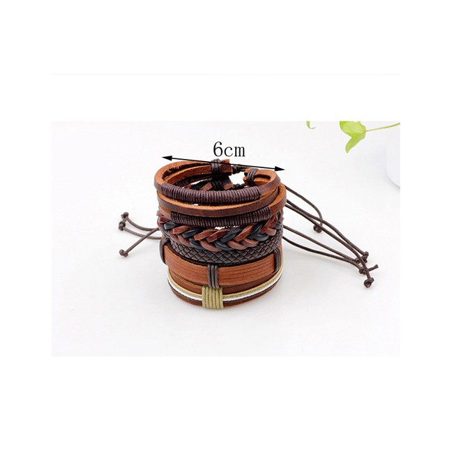 LRC Gelang Tangan Fashion Brown Color Matching Decorated Simple Bracelet(5pcs)