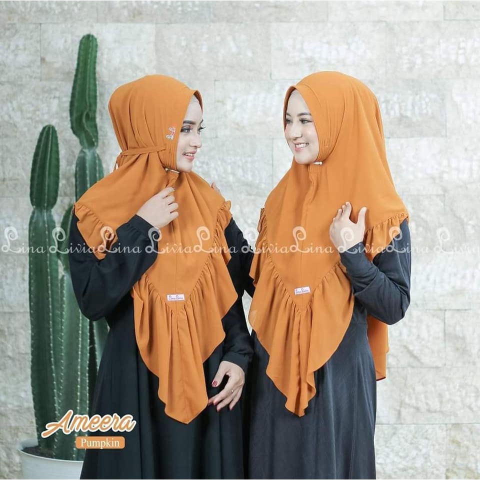 (COD) PROMO Ameera by LinaLivia Hijab ORI - Bahan Ceruty Babydoll Premium - Harga Reseller
