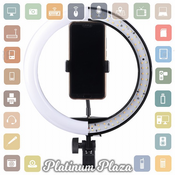 Lacyfans Lampu Halo Ring Light Curve LED Selfie 120 LED 10 Inch with Smartphone Holde`3KQVXA-- Black