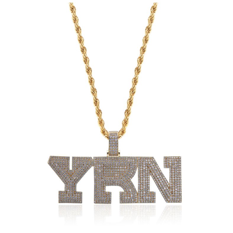 Kalung Liontin Tulisan yrn Bahan Metal Zircon Gaya Hip Hop Rock Punk