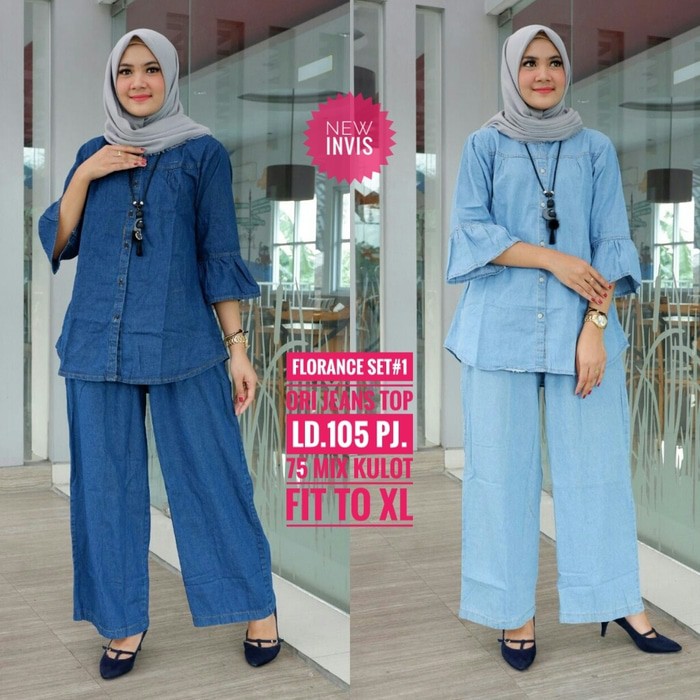 FLORANCE SET POLOS | SETELAN JEANS TEROMPET KULOT | GROSIR BAJU JEANS SOLO