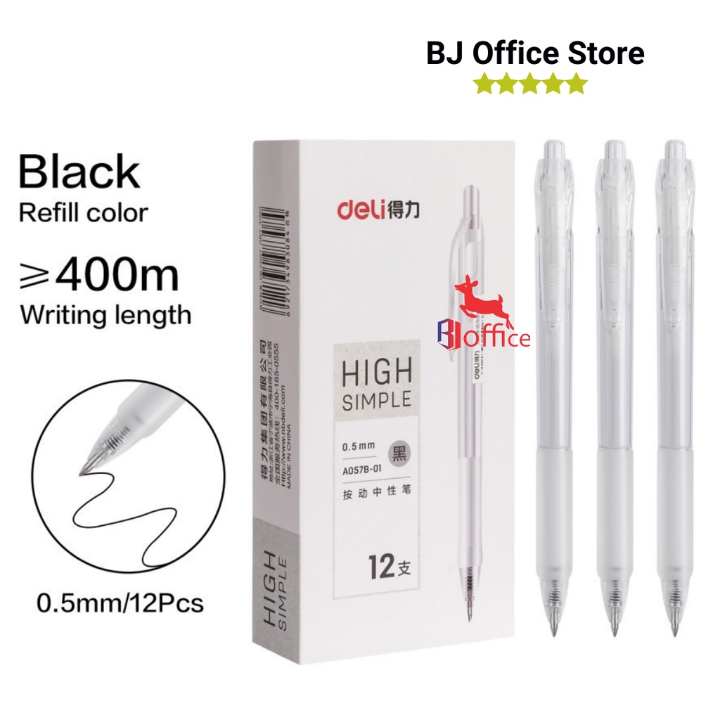 

Deli Gel Pen Pulpen Gel Retractable Tinta Hitam 0.5mm / PCS a057b-01