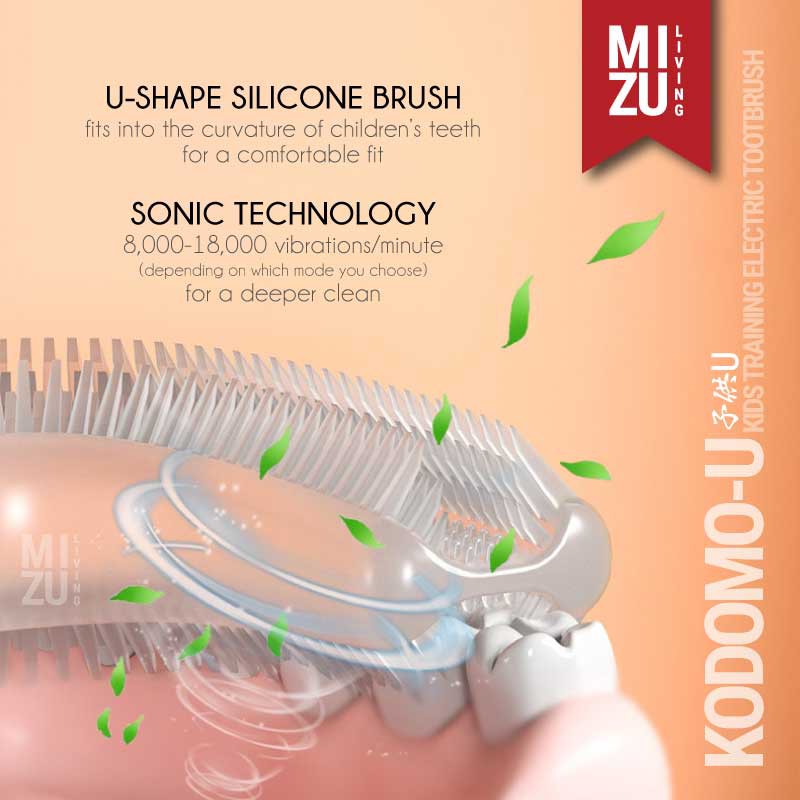 MIZU KODOMO-U Kids Training Electric Toothbrush Sonic Vibration Sikat Gigi U Anak USB Elektrik