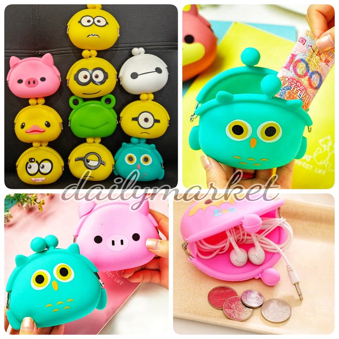 Promo  DOMPET KOIN MINI KARAKTER BAHAN SILICON HIGH QUALITY MINION BAYMAX OWL - PUTIH