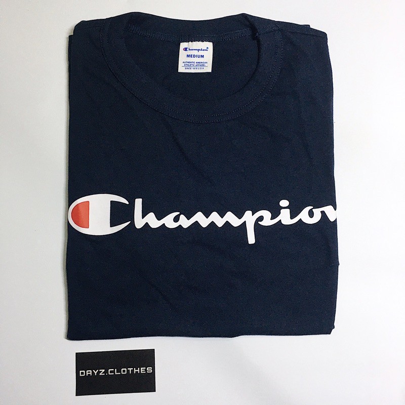 CHAMPION BYHANES BIG SCRIPT LOGO FW19 TEE NAVY