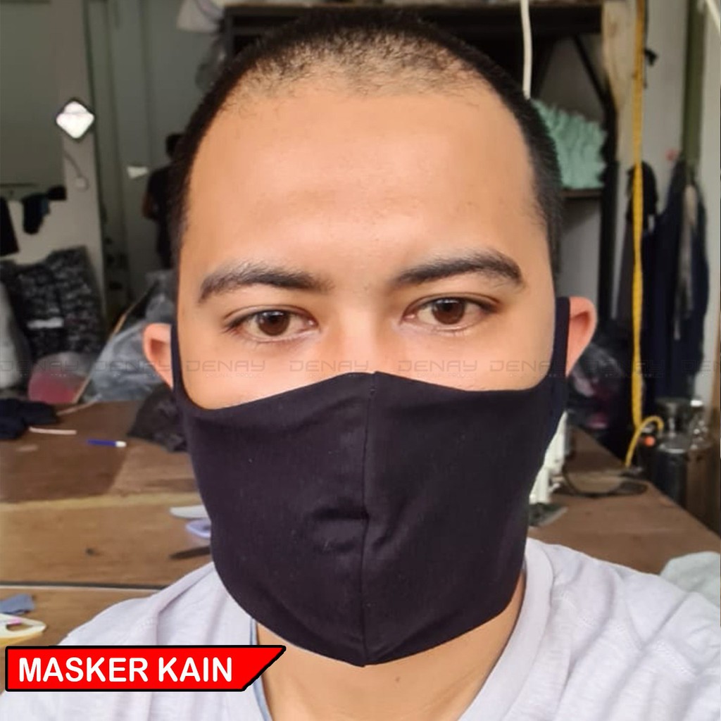 TOKODENAY - Masker Motor Kain Cewek dan Cowok / Masker Wanita Pria Hitam Polos Kain Katun Tali Tebal