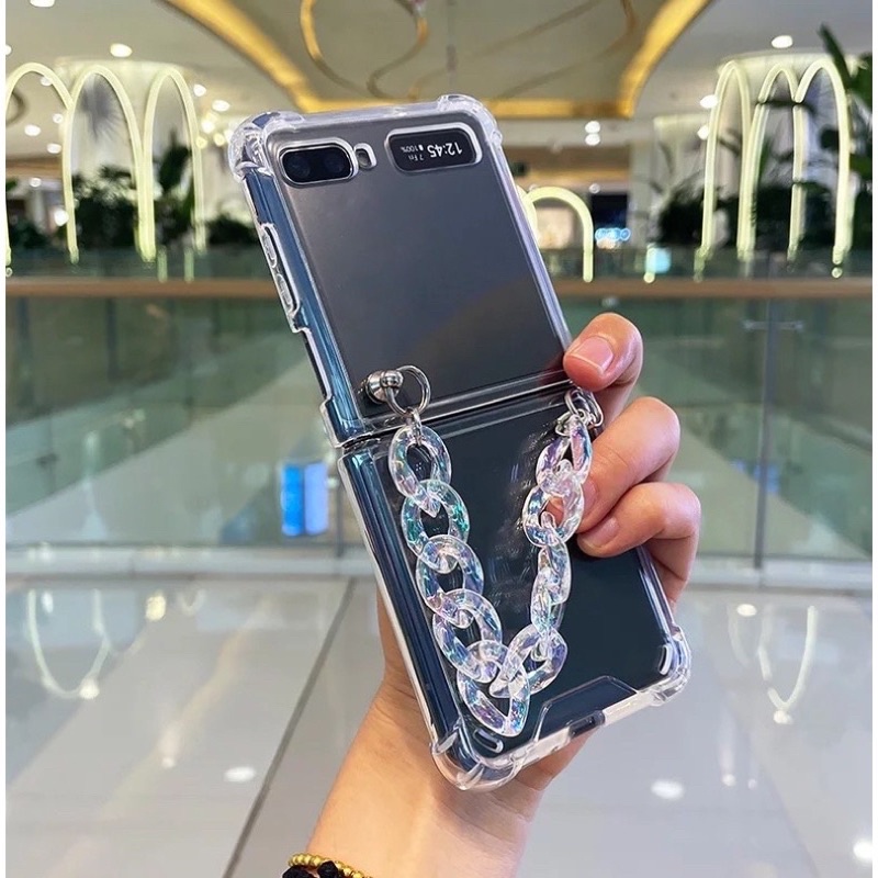 ZFLIP 2 Z FLIP 3 CASE SAMSUNG TRANSPARAN WITH CHAIN HOLOGRAM (SEMUA TIPE HP READY)