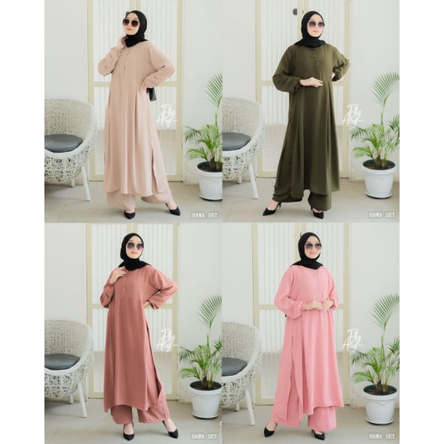 Set Hawa Long Tunik Ori by Elly Arsy |jaminan ori berlabel|setcel long tunik cringkel