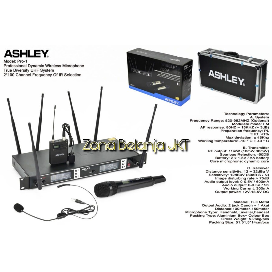 Microphone Mic Wireless ASHLEY PRO 1 ( Handle Clip On ) Multichannel ORIGINAL