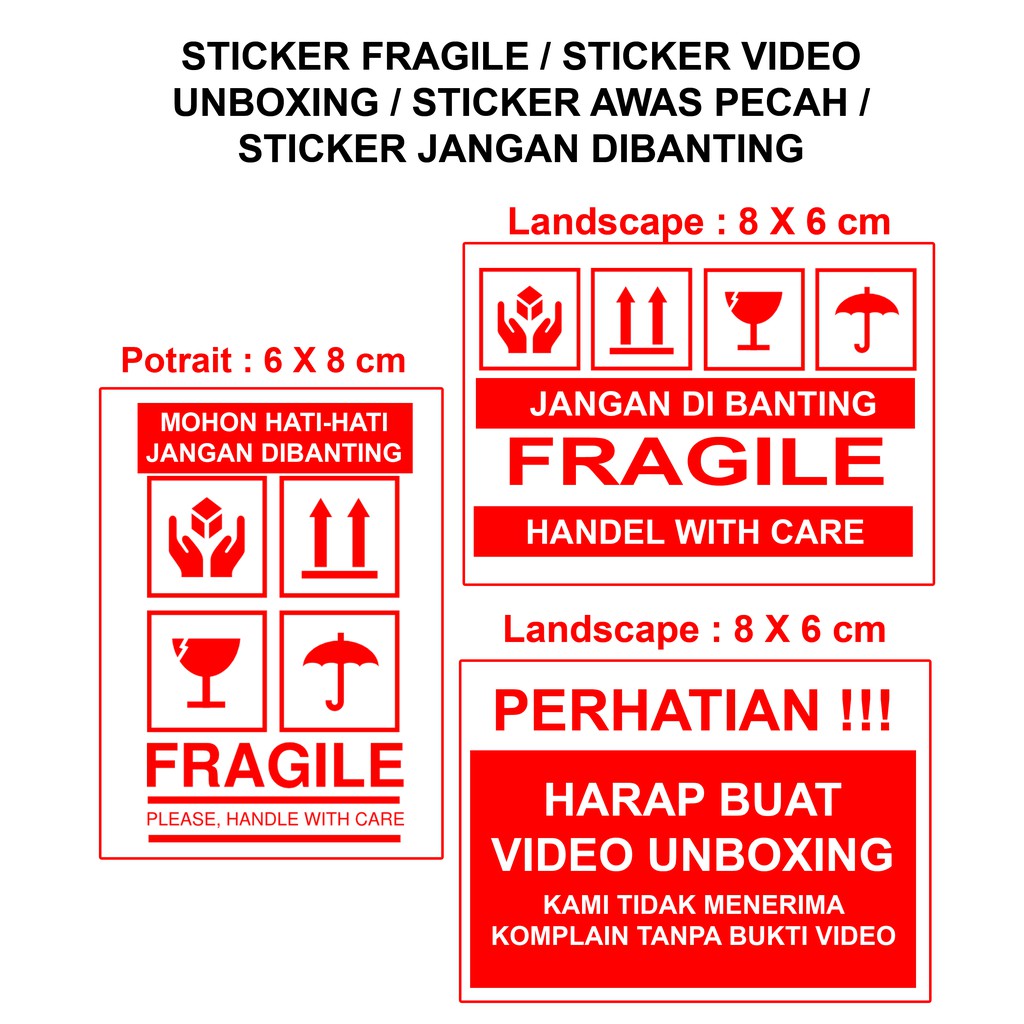 Jual STICKER FRAGILE STICKER VIDEO UNBOXING STICKER AWAS PECAH