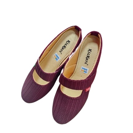 Sepatu Selop Wanita Bahan Rajut Warna Maroon