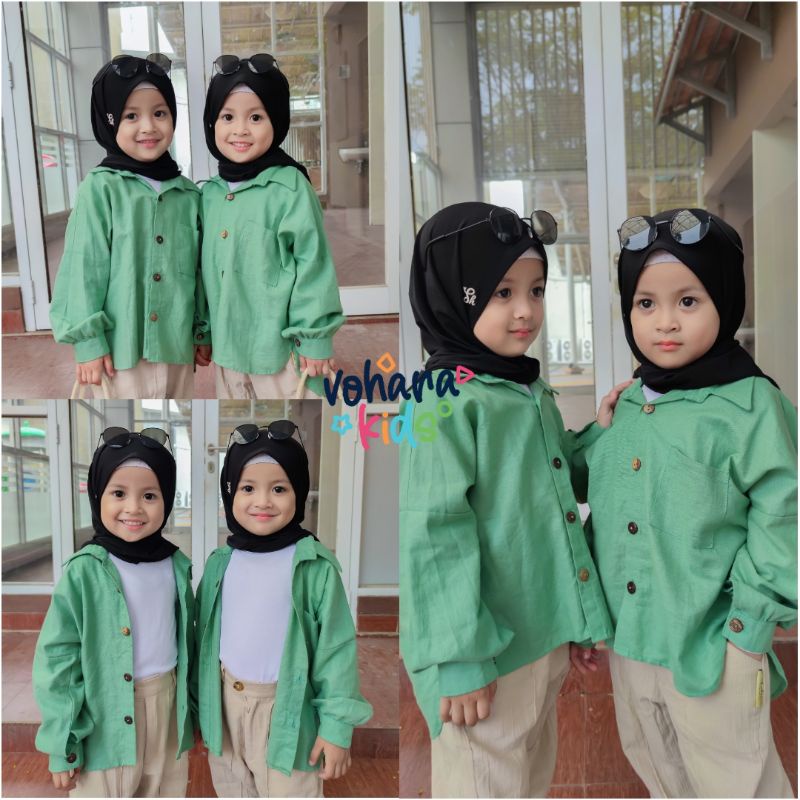 Kemeja Oversize Anak JUNIOR 6-12 Tahun Kemeja Anak Polos Bahan katun Linen