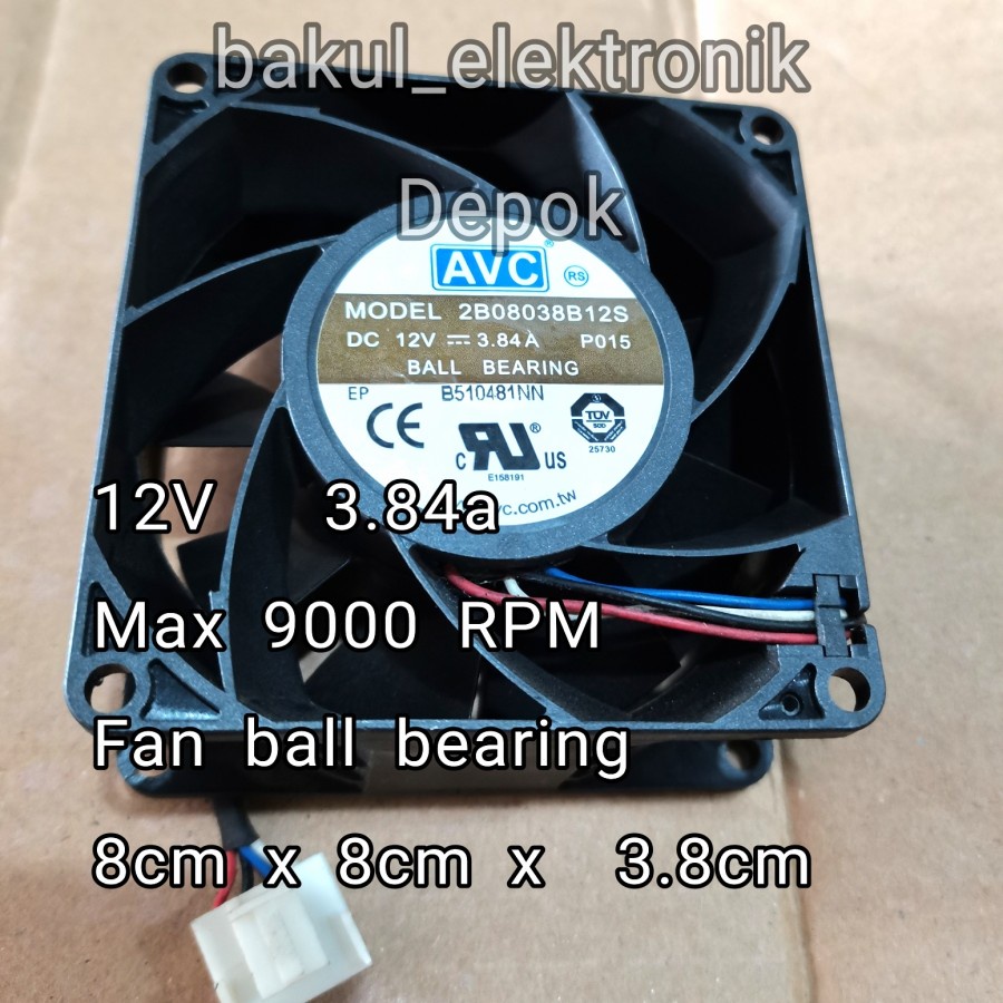 FAN AVC 8CM 3.84A 12V BALL BEARING