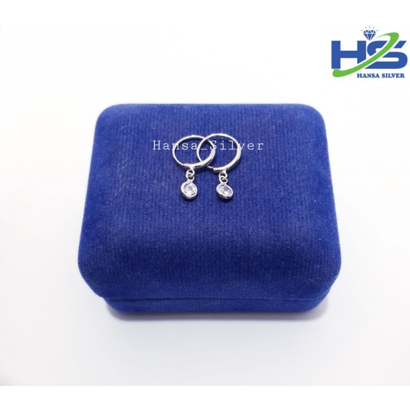 Anting Bayi Anak Perak Asli Silver 925 Lapis Emas Putih Model Agogo Bulat Batu Putih - Anting Wanita Anti Karat