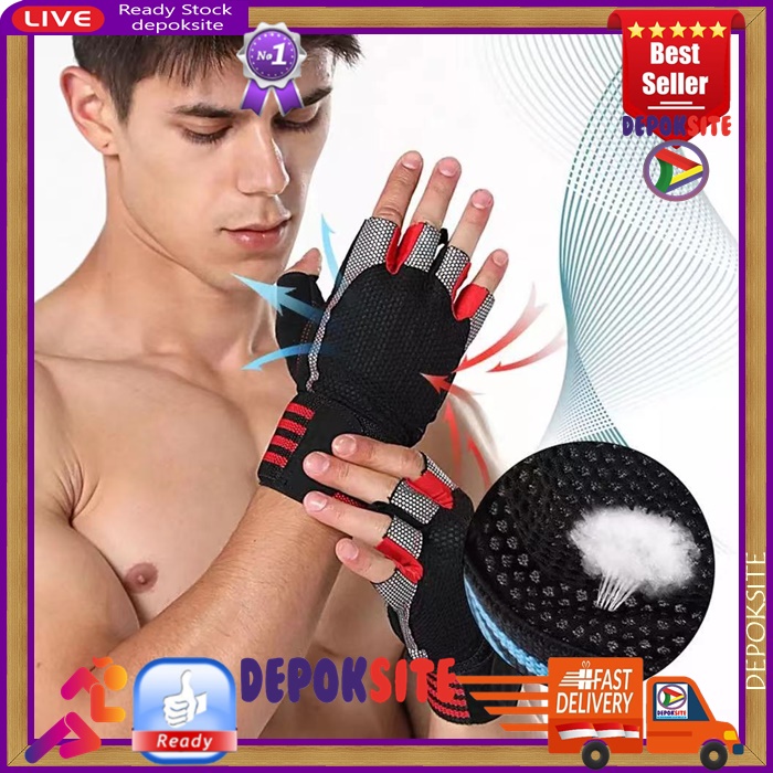 GL1 Gym Glove Sarung Tangan Fitness Gloves Half Finger Sport Cycling Riding Gloves Premium Men Women