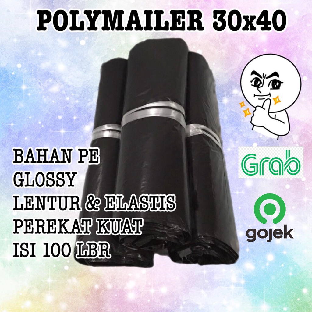 POLYMAILER PLASTIK  30x40 PE HITAM, ISI 25  50  100 Lembar