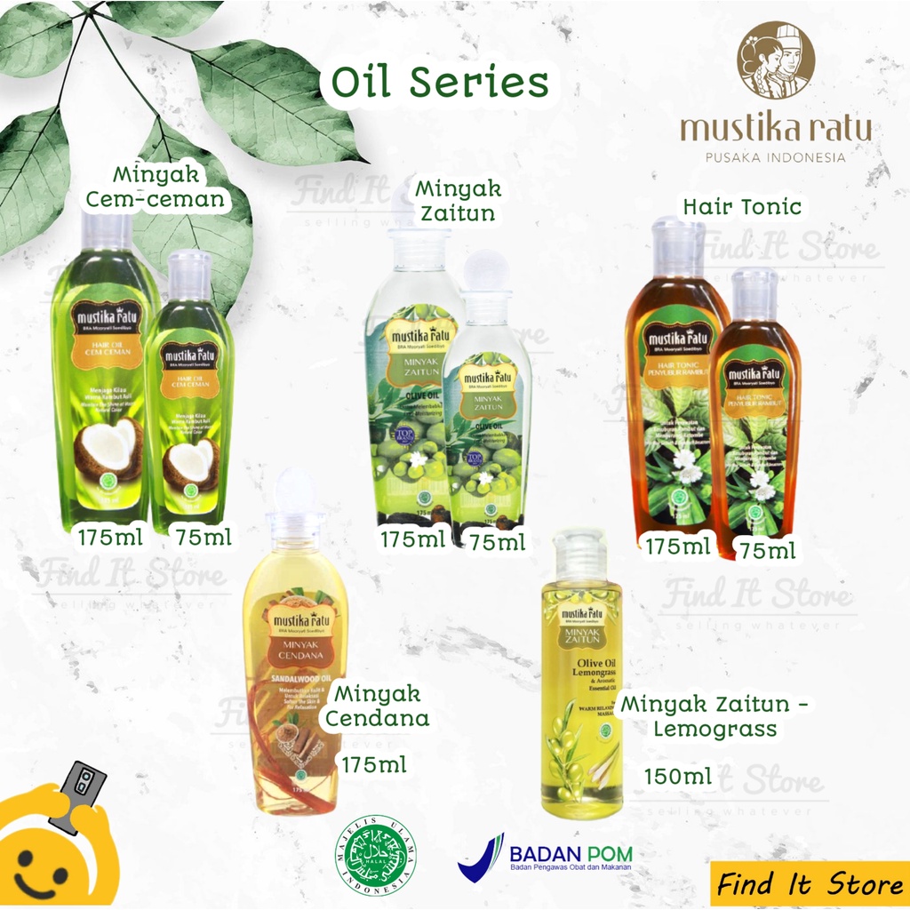 Mustika Ratu Oil &amp; Shampoo Series | Minyak Zaitun Hair Tonic Rambut Sampo Bayam Cem Ceman Minyak Cendana 75 175 ml