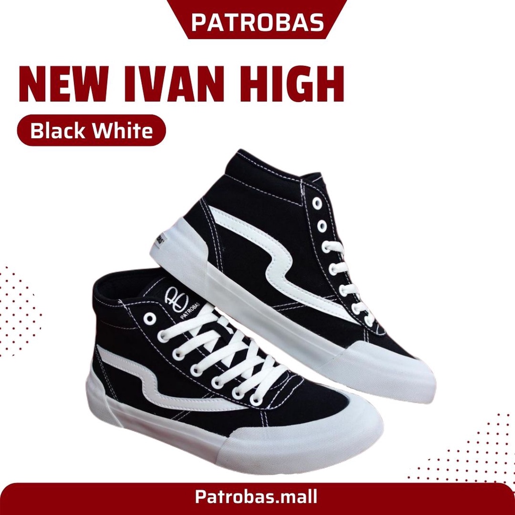 Patrobas New Ivan High Black White Original Sepatu Sneakers Casual Shoes Hitam Putih Pria Wanita