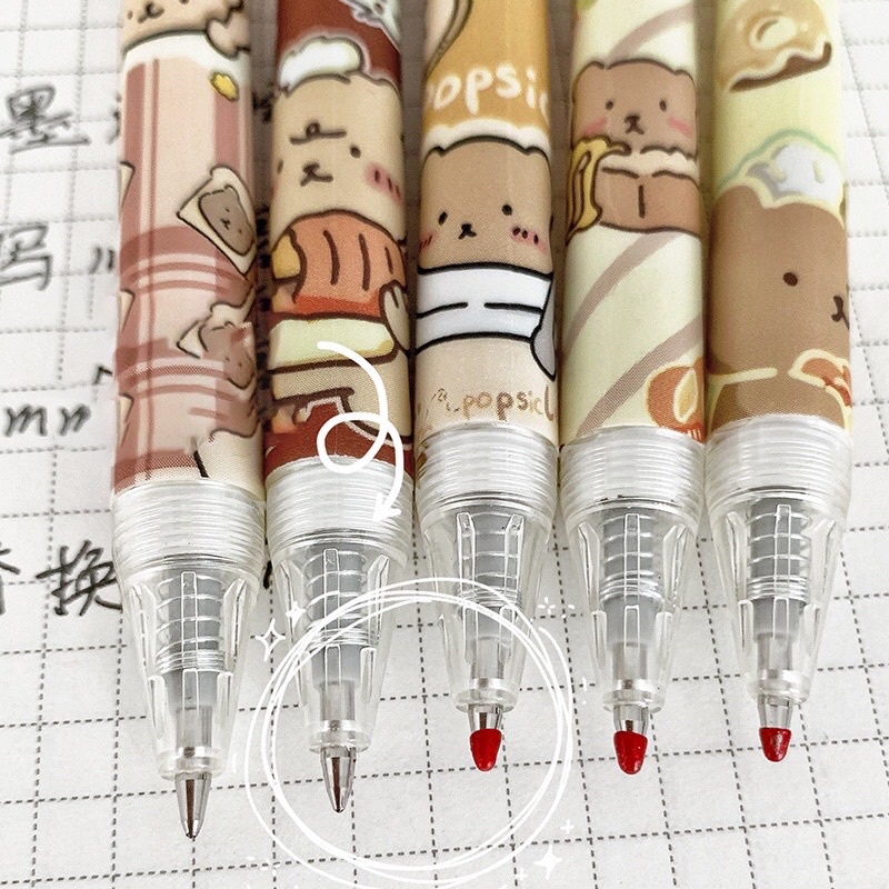 1 PCS Pen Gel Retractable Black Ink 0.5 Fancy Cute Pretty Korean Style Japanese Kawaii Cartoon For Student - Pulpen Mekanik Tinta Hitam Lucu Unik Imut Karakter Kartun Cantik Gaya Korea Jepang Minimalis Lovely Untuk Pelajar Aesthetic