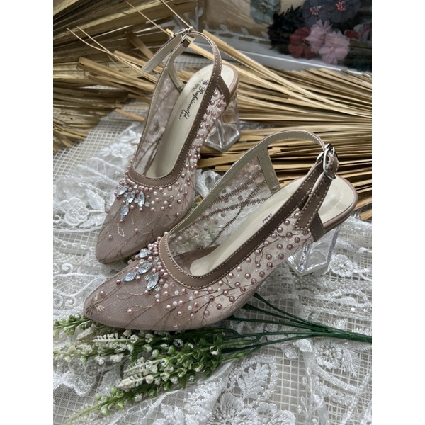 sepatu Rafaizoutfit wedding wanita keisya mocca tinggi 7cm kaca