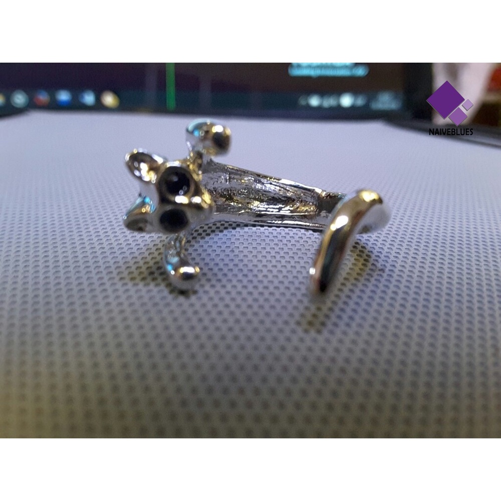 Cincin Model Terbuka Adjustable Desain Hewan Kucing Aksen Berlian Imitasi Untuk Wanita