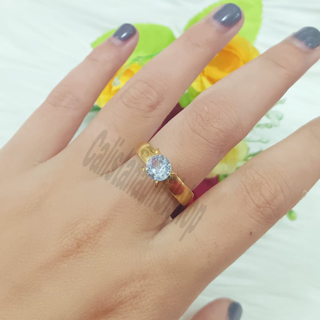 TITANIUM CINCIN DESAIN PERMATA SINGLE ELEGAN PERHIASAN EMAS KOREA ANTI KARAT DAN ANTI LUNTUR