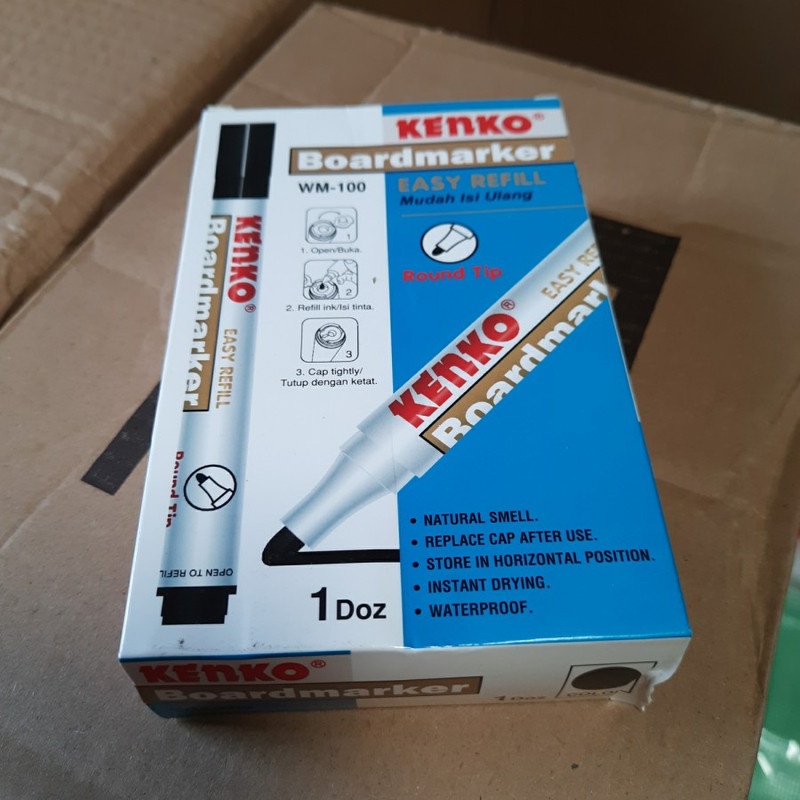 

1 LUSIN Spidol Whiteboard Kenko WM-100 White Board Boardmarker Hitam - 1 Pack Isi 12 Buah