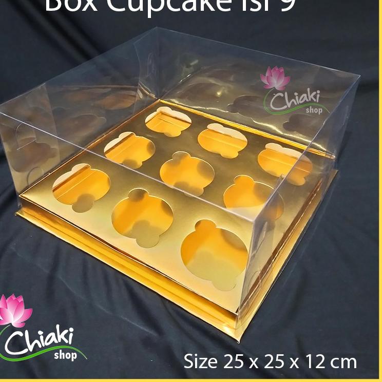 

[SKU : DN9] Box Mika GOLD Uk 25 x 25 x T. 12 cm Cupcake isi 9 Cake Pudding Tart Dus Emas Karton Tebal CHIAKI
