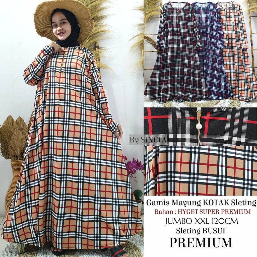 Gamis westylis Gamis Jumbo Busui Motif Burberi Kotak / Hyget Premium XXL Ld 12o Cm pj 138cm (C8F6) G